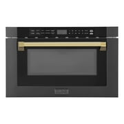 ZLINE Autograph Edition 24" 1.2 cu. ft. Built-in Microwave Drawer in Black Stainless Steel and Gold Accents