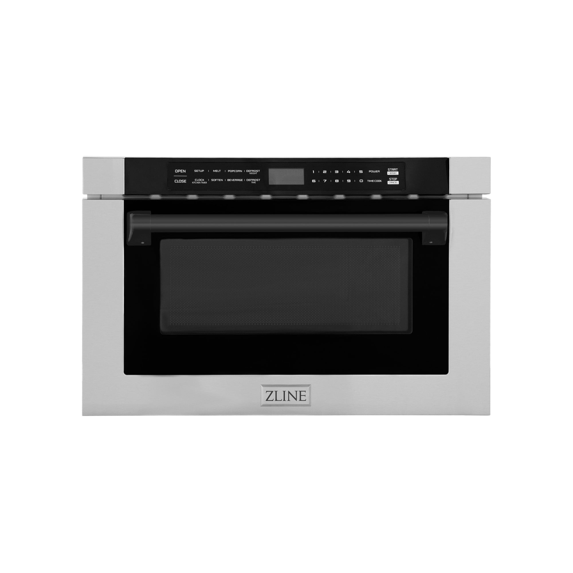 ZLINE Autograph Edition 24" 1.2 cu. ft. Built-in Microwave Drawer with a Traditional Handle in Stainless Steel and Matte Black Accents