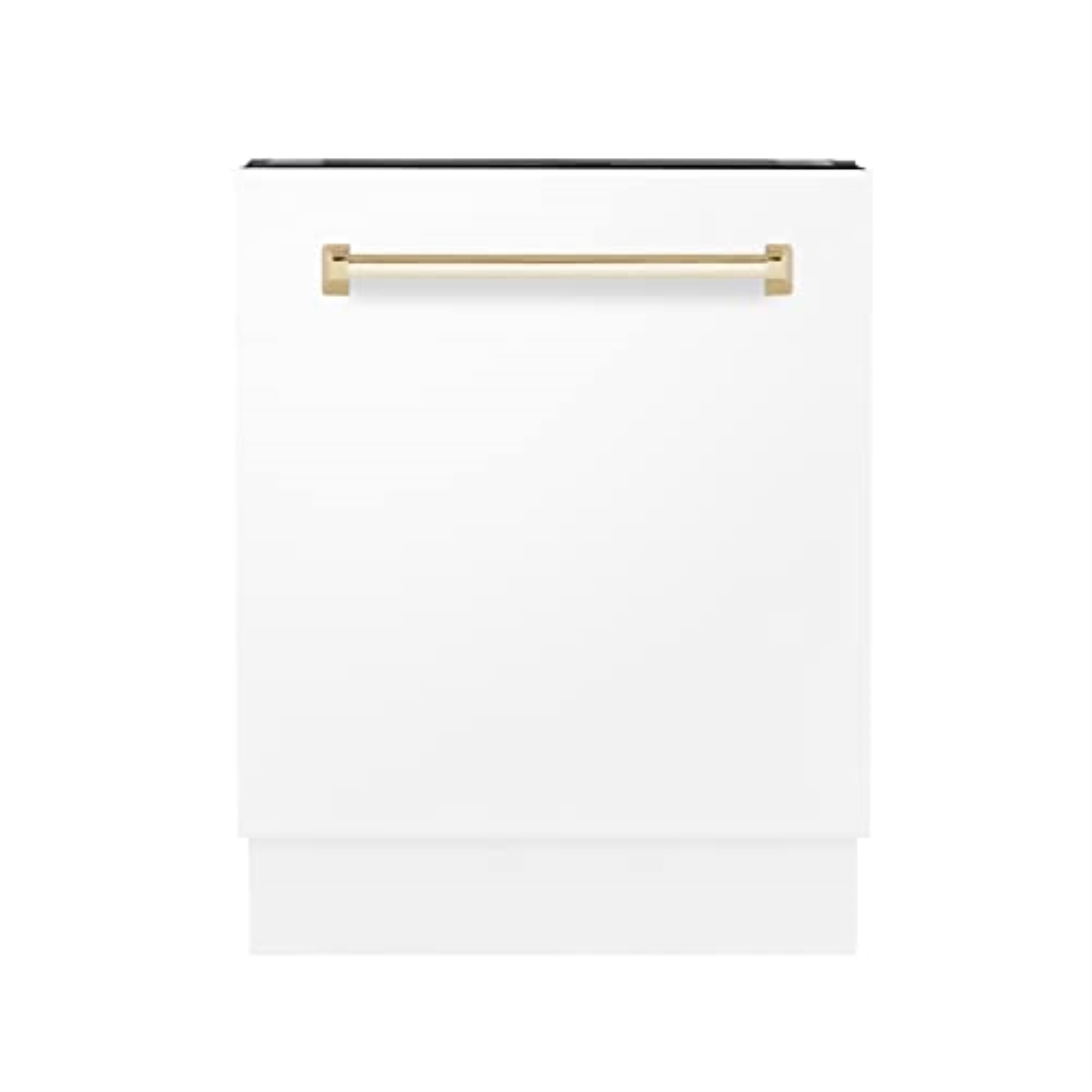 ZLINE Autograph Edition 24" 3rd Rack Top Control Built-In Tall Tub Dishwasher in White Matte with Gold Handle, 51dBa (DWVZ-WM-24-G)