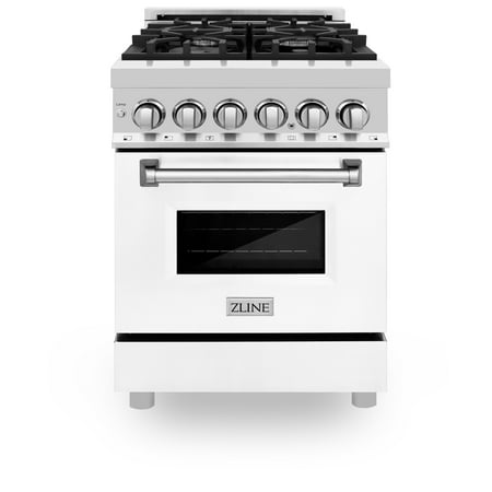 ZLINE 24" 2.8 cu. ft. Dual Fuel Range with Gas Stove and Electric Oven in Stainless Steel and White Matte Door (RA-WM-24)