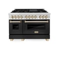 thumbnail image 1 of ZLINE Autograph Edition 48 in. 6.0 cu. ft. Legacy Dual Fuel Range with 7 Burner Gas Cooktop and 2 Electric Ovens in Stainless Steel with Black Matte Doors and Polished Gold Accents (RAZ-BLM-48-G), 1 of 2