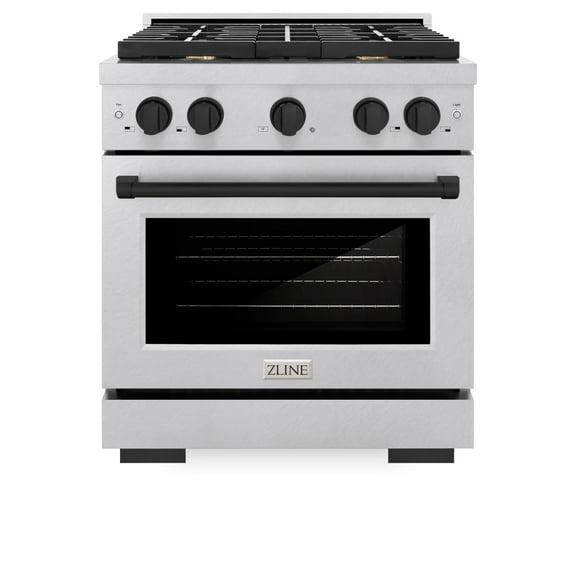 ZLINE Autograph Edition 30 in. 4.2 cu. ft. Paramount Gas Range with 4 Burner Cooktop and Convection Gas Oven in DuraSnow Stainless Steel and Matte Black Accents (SGRSZ-30-MB)