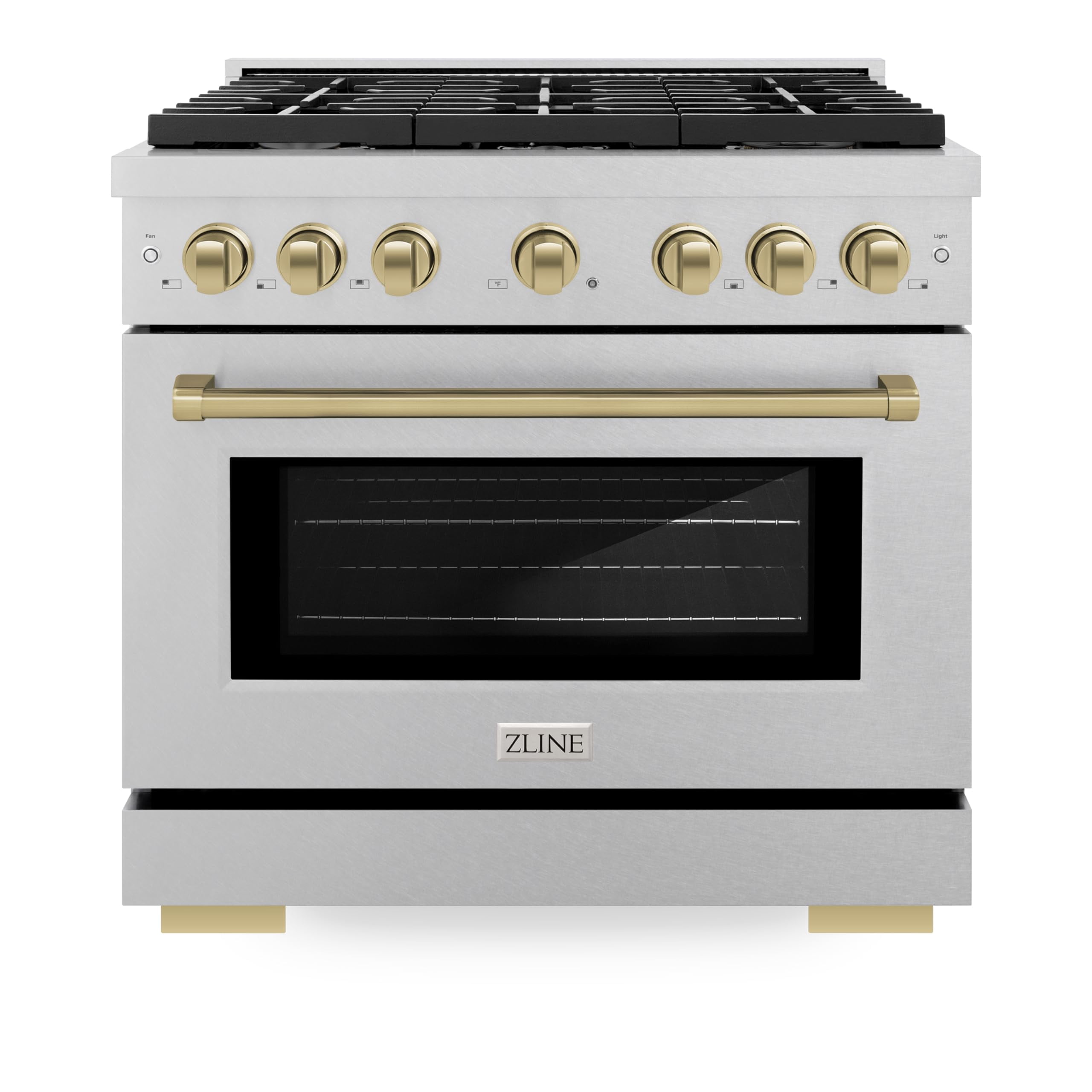 ZLINE Autograph Edition 36 in. 5.2 cu. ft. Paramount Gas Range with 6 Burner Cooktop and Convection Gas Oven in DuraSnow Stainless Steel and Champagne Bronze Accents (SGRSZ-36-CB)