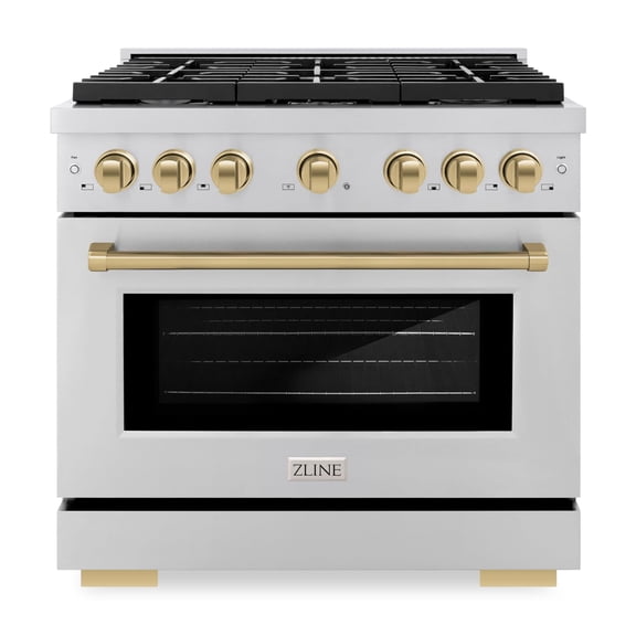 ZLINE Autograph Edition 36 in. 5.2 cu. ft. Paramount Gas Range with 6 Burner Cooktop and Convection Gas Oven in Stainless Steel and Champagne Bronze Accents (SGRZ-36-CB)