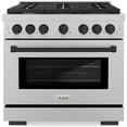 thumbnail image 1 of ZLINE Autograph Edition 36 in. 5.2 cu. ft. Paramount Gas Range with 6 Burner Cooktop and Convection Gas Oven in DuraSnow Stainless Steel and Matte Black Accents (SGRSZ-36-MB), 1 of 7