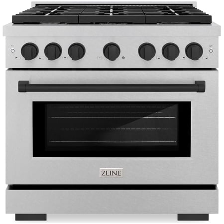 ZLINE - 36 in. Wide 6 Burner Autograph Paramount Satin Steel Gas Range withBlack Accents (SGRSZ-36-MB) - Stainless Steel