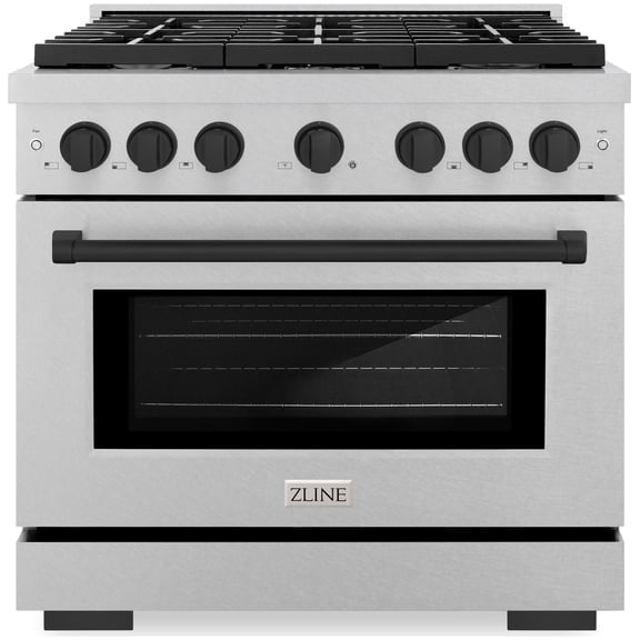 ZLINE Autograph Edition 36 in. 5.2 cu. ft. Paramount Gas Range with 6 Burner Cooktop and Convection Gas Oven in DuraSnow Stainless Steel and Matte Black Accents (SGRSZ-36-MB)