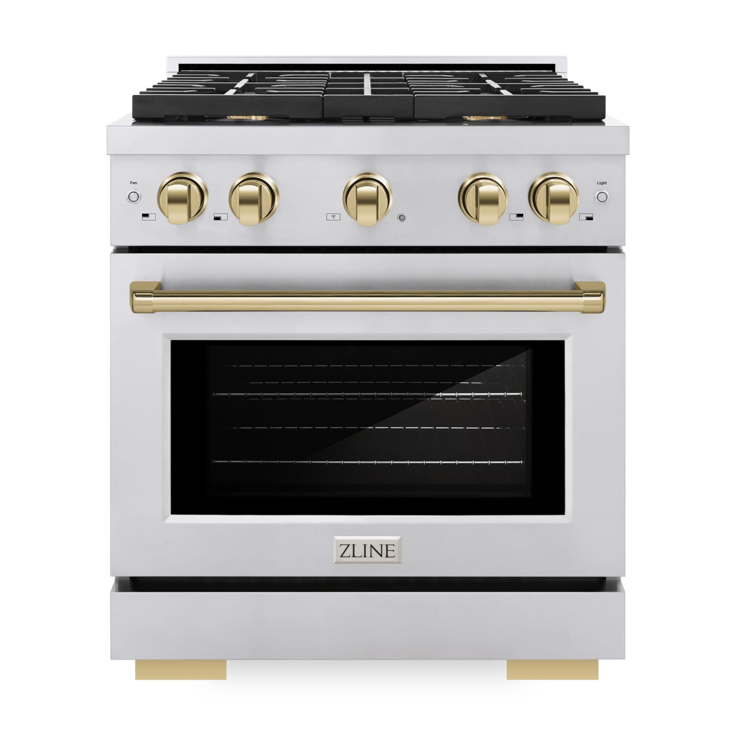 ZLINE Autograph Edition 30 in. 4.2 cu. ft. 4 Burner Gas Range with Convection Gas Oven in Stainless Steel and Polished Gold Accents (SGRZ-30-G)