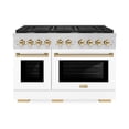thumbnail image 1 of ZLINE Autograph Edition 48 in. 6.7 cu. ft. Paramount Double Oven Gas Range with 8 Burner Cooktop in Stainless Steel with White Matte Doors and Polished Gold Accents (SGRZ-WM-48-G), 1 of 2