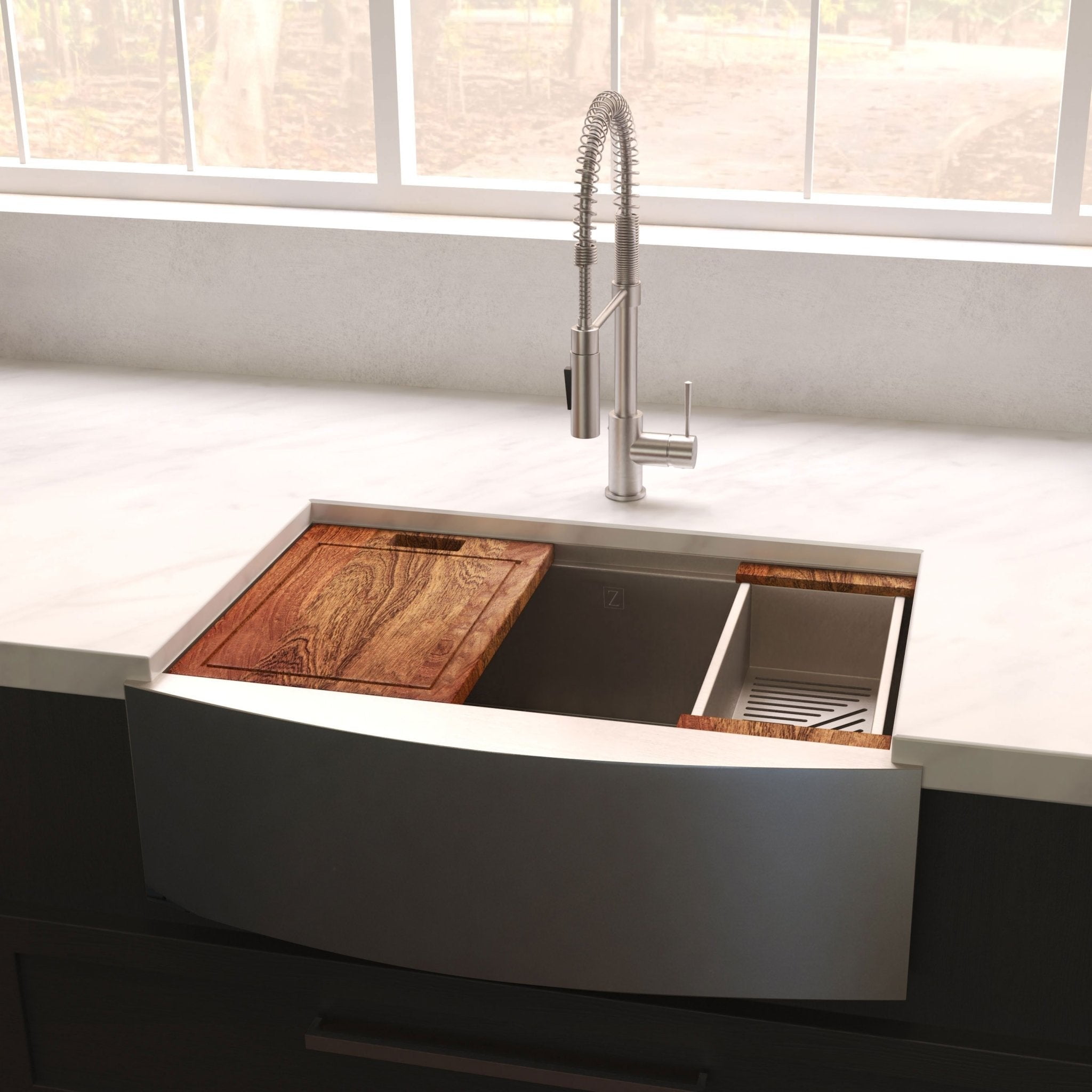 33" Stainless Steel Single Bowl Farmhouse Sink with Drainboard