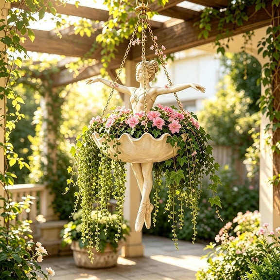 Zlinib Ballet Dancer Hanging Planter, Ballerina Plant Pot, Dance Teacher Gift, Whimsical ballet dancer hanging planter for succulents; decorative indoor outdoor pot; perfect dance teacher gift.