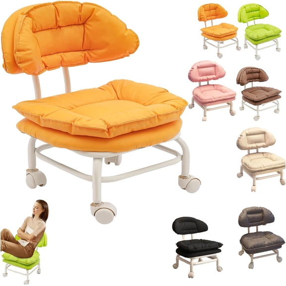 Zlinib Rolling Low Stool with Backrest, Short Stool Padded Seat & 360 Silent Casters, Low Stool with Wheels for Home, Office, Garage, Shop, Library – Comfortable and Mobile