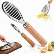 Zlinib Stainless Steel Fish Scaler with Wooden Handle, Serrated Descaler Tool