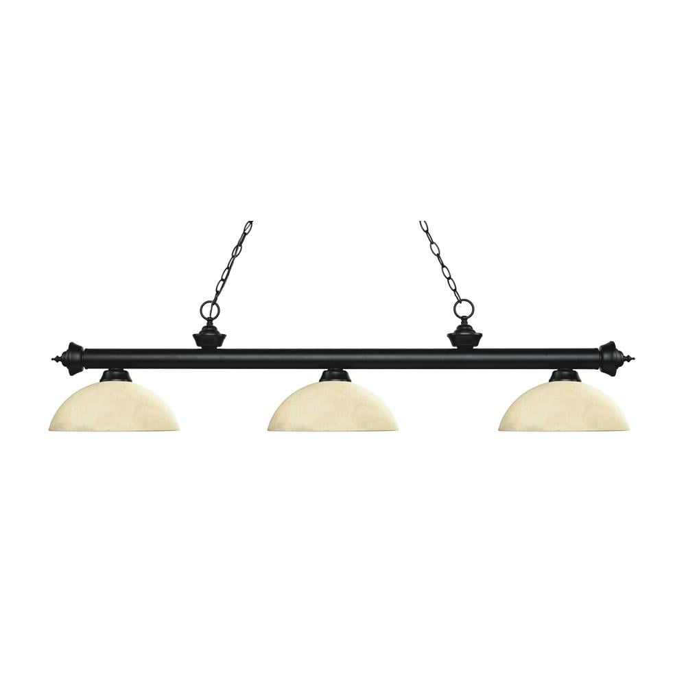Riviera Matte Black and Antique Copper 3-Light Billiard Chandelier