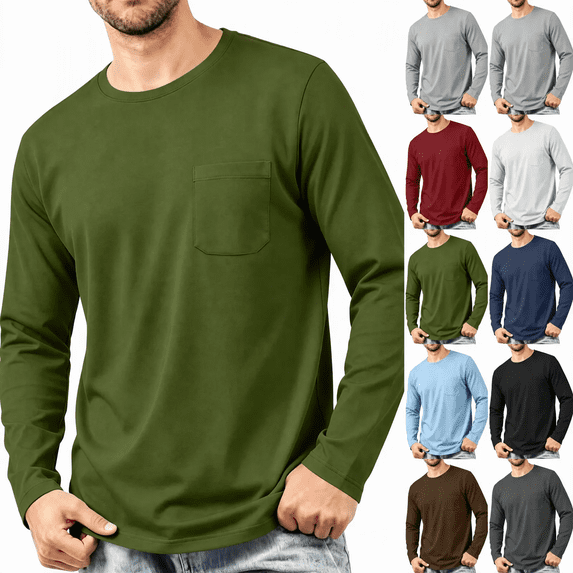 Zlsgbmv Classic Lightweight Long Sleeve Shirts for Men Soft Relaxed Daily Workout Tees Casual Stretchy Solid Undershirts with Pocket Regular Oversized Tops