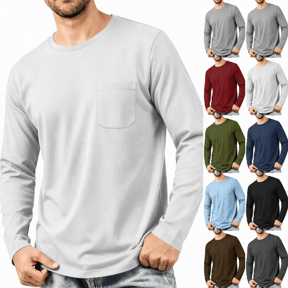 Zlsgbmv Classic Lightweight Long Sleeve Shirts for Men Soft Relaxed Daily Workout Tees Casual Stretchy Solid Undershirts with Pocket Regular Oversized Tops