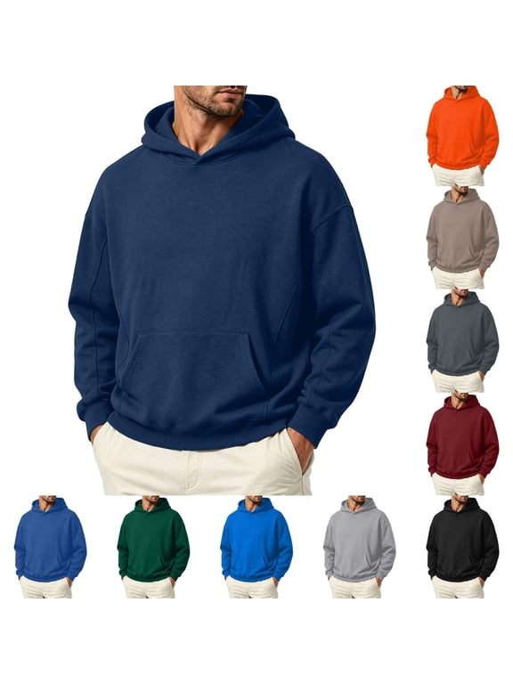 Mens Classic Big and Tall Hoodies Solid Hooded Sweatshirts Daily Casual Pullover Basic Gym Golf Long Sleeve Fall Tops S-4XL