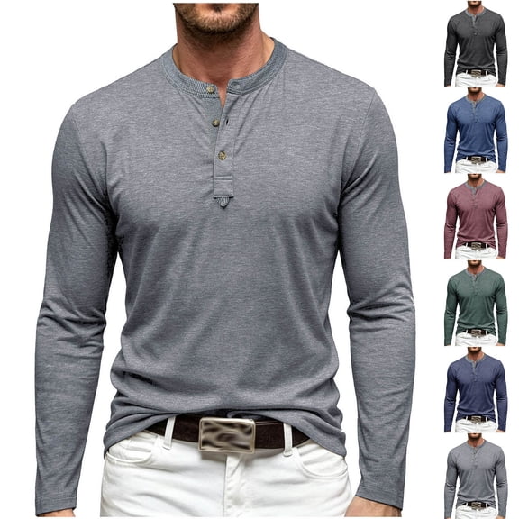 Zlsgbmv Trendy Henley Long Sleeve Shirts for Men Work Golf Workout Tees Basic Lightweight Breathable Loose Fit Undershirts Stretchy Daily Soft Tops