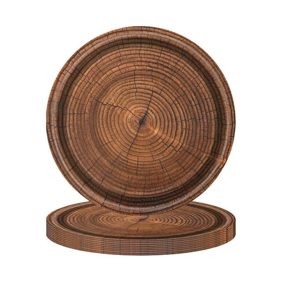 Zmeidao 10Pcs Wood Grain Paper Plate, Rustic Wooden Tree Party Supplies, Lumberjack Party Decorations Camping Hunting Theme Party Table Supplies Favors Decors for Guests