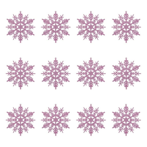 Zmeidao 12Pcs Christmas Snowflakes Decorations, Plastic Glitter Pink Snowflake Ornaments for Winter Wonderland Christmas Tree Decorations