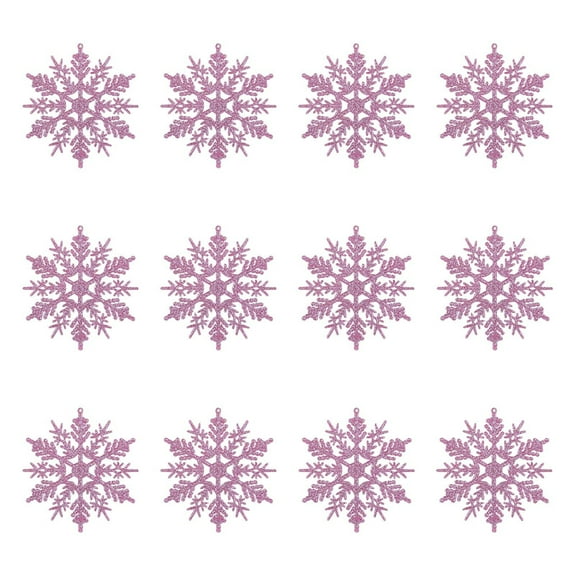 Zmeidao 12Pcs Christmas Snowflakes Decorations, Plastic Glitter Pink Snowflake Ornaments for Winter Wonderland Christmas Tree Decorations