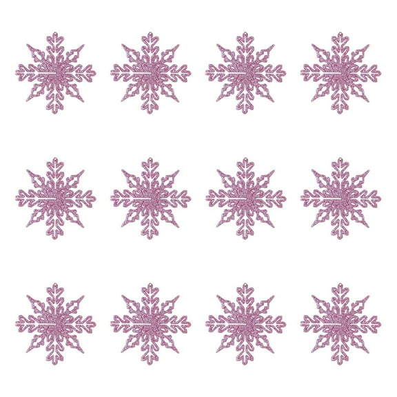 Zmeidao 12Pcs Christmas Snowflakes Decorations, Plastic Glitter Pink Snowflake Ornaments for Winter Wonderland Christmas Tree Decorations