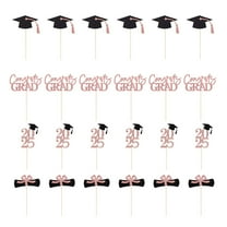 Zmeidao 24Pcs Graduation Cupcake Toppers 2025, Glitter Graduation Theme Food Appetizer Picks, Congrats Grad Cap Topper Toothpick Stick for Graduation Party Decorations Supplies
