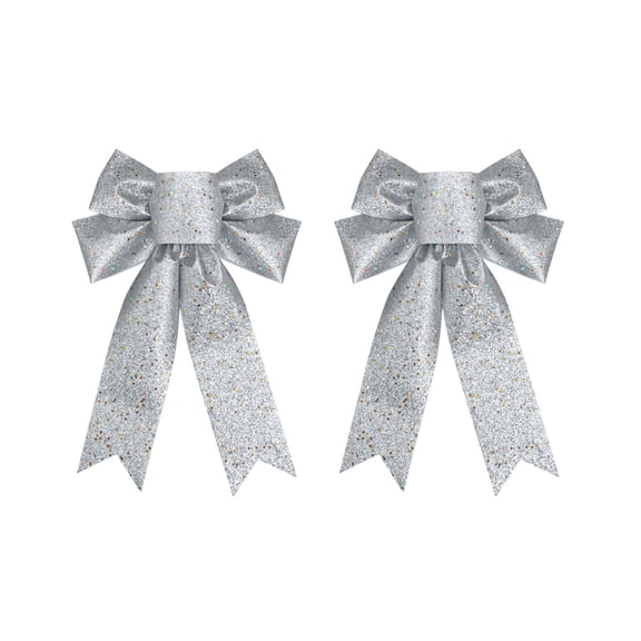 Zmeidao 2Pcs Glitter Christmas Bows, Christmas Tree Topper Bow for Home Door Xmas Party Decor Outdoor Indoor Wreath Tree Ornament