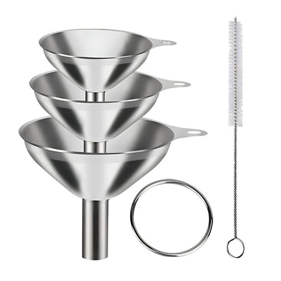 Zmeidao 3Pcs Small Funnels Set, Small/Medium/Large Food Grade Stainless Steel Kitchen Funnels Set for Filling Bottles Liquor Water Spice, 1Pcs Cleaning Brushes