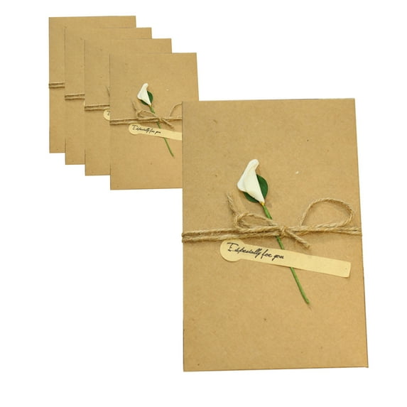 Zmeidao 5Pcs Dried Flowers Greeting Cards Mother's Day Thank You Greeting Card Kit Vintage Kraft Paper Envelopes Floral Holiday Cards for Women Gifts Birthday
