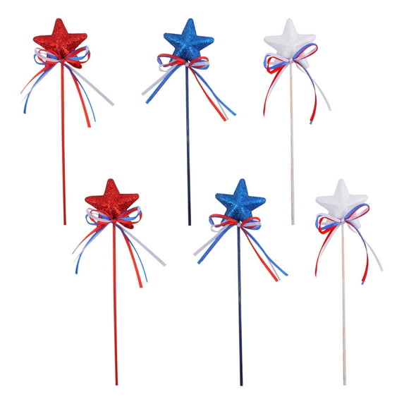 Zmeidao 6Pcs 4th of July Glitter Puffy Star Picks Sparkly Sticks Decorations, Red White Blue Party Crafts Supplies Decorations, Memorial Day Patriotic Decor