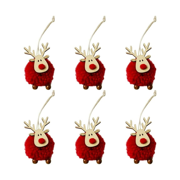Zmeidao 6Pcs Christmas Wooden Felt Deer Hanging Ornaments for Xmas Tree, Christmas Elk Ornaments, Christmas Tree Decorations Deer Pendants Craft for Xmas Party Home Decor