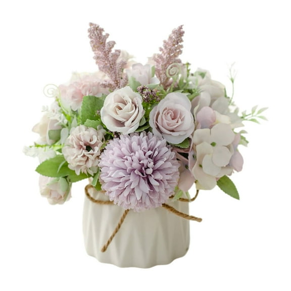 Zmeidao Artificial Hydrangea Bouquet with Small Vase Fake Silk Variety Flower Balls Flowers Decoration for Table, Bookshelf, Bedroom, Living Room