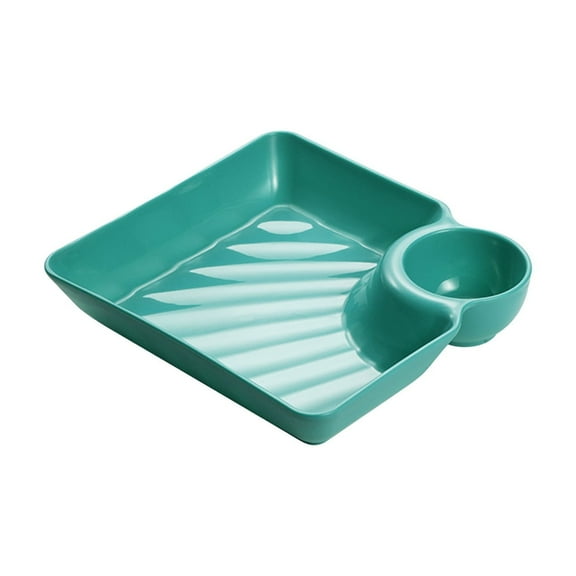 Zmeidao Chip and Dip Serving Platter Plastic Dumpling Plates with Sauce Compartment 2-Grid Multi-purpose Kitchen Tableware for Party Chips,Sushi, Dumpling, Snack