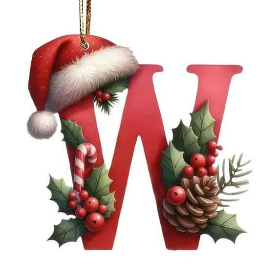 Zmeidao Christmas Initial with Red Hat Christmas Tree Ornaments, Personalized DIY Christmas Ornaments Christmas Decoration Xmas Tree Hanging Decor, W