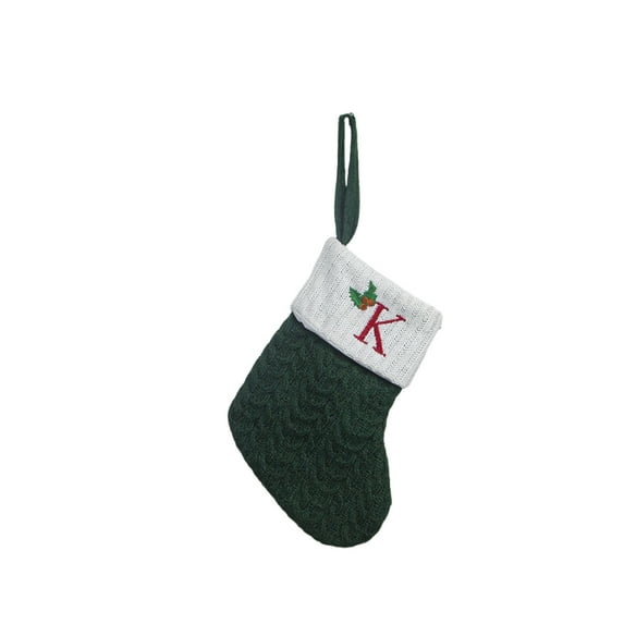 Zmeidao Christmas Stockings with Initial, Small Embroidered Letter Knit Green White Christmas Stocking Letter Monogram Hanging Xmas Stockings for Family Christmas Tree Fireplace Decoration