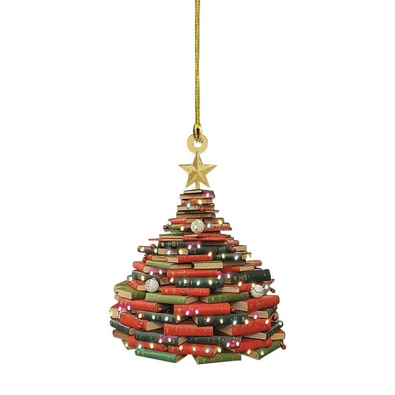 Zmeidao Christmas Tree Ornaments Decorations Book Car Holiday Xmas Hanging Decoration, 2D Acrylic Books Stacked Ornament Christmas Ornaments for Indoor Outdoor Decoration Party Supplies Books