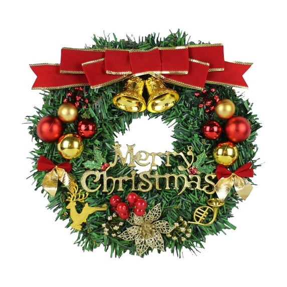 Zmeidao Christmas Wreaths for Front Door, 12" Christmas Door Wreath with Merry Christmas Sign and Bowknot Bells Poinsettia Christmas Balls for Xmas Home Outdoor Decor