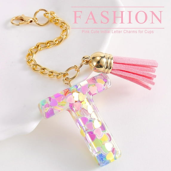 Zmeidao Letter Charm Accessories for Tumbler Cup 1 PCS Pink Stylish Cute Initial Keychain Handle Charm for girls gifts