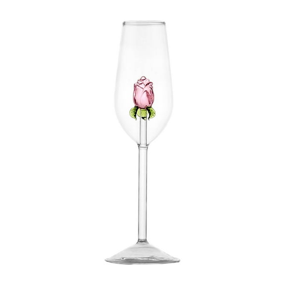 Zmeidao Rose Wine Glass, Creative Drinking Goblet with Rose Inside, Unique Romantic Flower Cocktail Glassware Beverage Cup for Wedding Birthday Christmas Gift