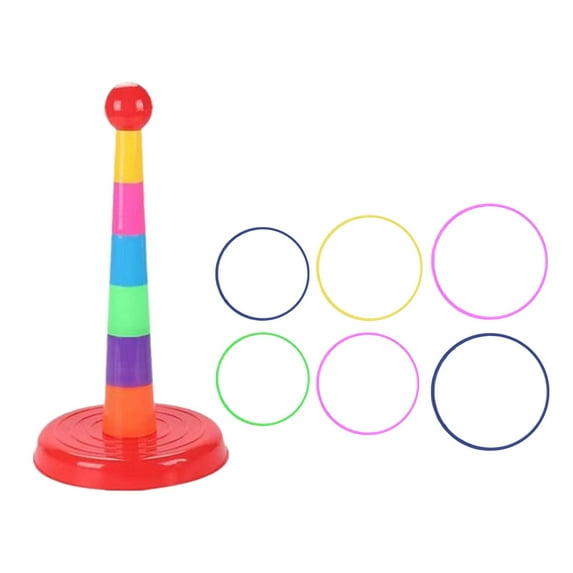 Zmeidao Colorful Plastic Sport Ring Toss Game Set, 1 Colorful Columns + 6 Rings, Outside Toys Ring Circle Game
