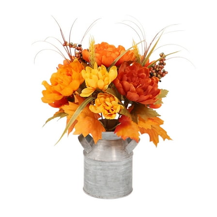 Zmeidao Fall Artificial Sunflower Centerpieces with Pot, Autumn Fake Bouquet Vase Floral Arrangement for Autumn Harvest Home Decoration
