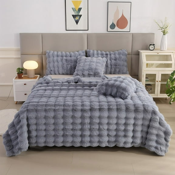 Zmeidao Faux Rabbit Fur Throw Blanket, Soft Flufyy Bubble Throw Blankets for Bed Bedroom Living Room Sofa Chair, Winter Warm, 27.5x39.4inch