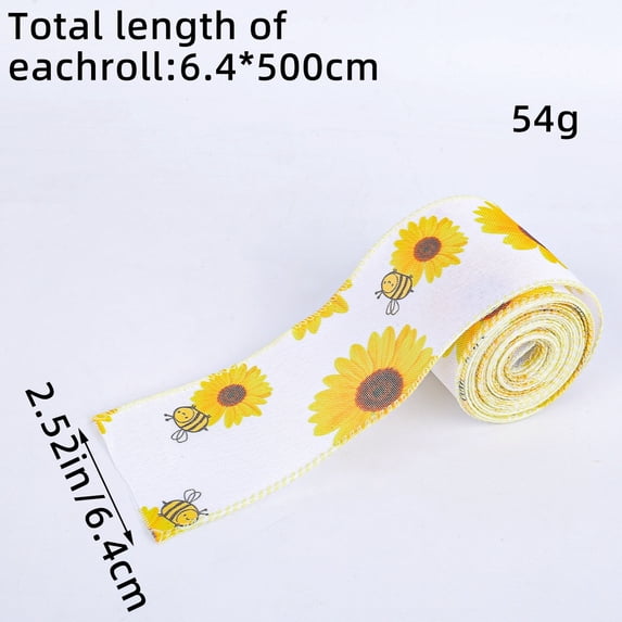 Zmeidao Honeybee Wired Edge Ribbon, Summer Ribbon Bee Gifts for Craft Wrapping Bow Wreath Ornaments Home Party Decoration