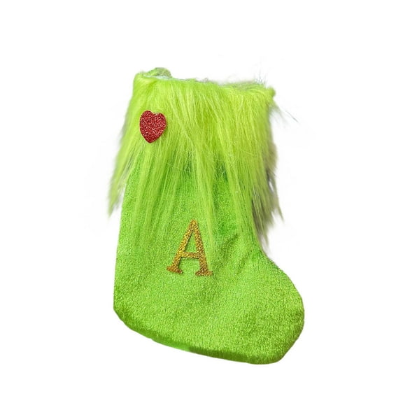 Zmeidao Monogram Christmas Stocking, Soft Velvet Christmas Stocking with Plush Cuff for Christmas Xmas Tree Holiday Fireplace 7in, A
