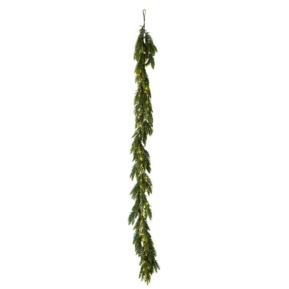 Zmeidao Norfolk Pine Cypress Garlands with Lights, Green Real Touch Greenery Garland for Christmas Table Mantle Wall Room Outdoor Indoor Decor 70.9in