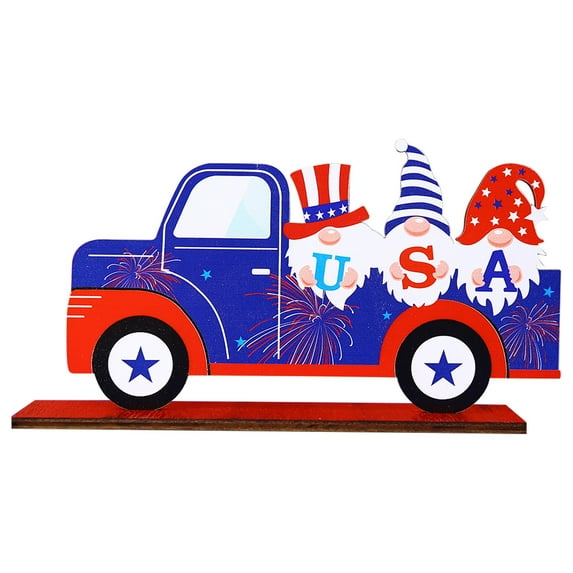 Zmeidao Patriotic Table Decoration, 4th of July Wooden Table Centerpiece Gnome Truck Independence Day Decorations for Patriotic Party Memorial Day Home Decor