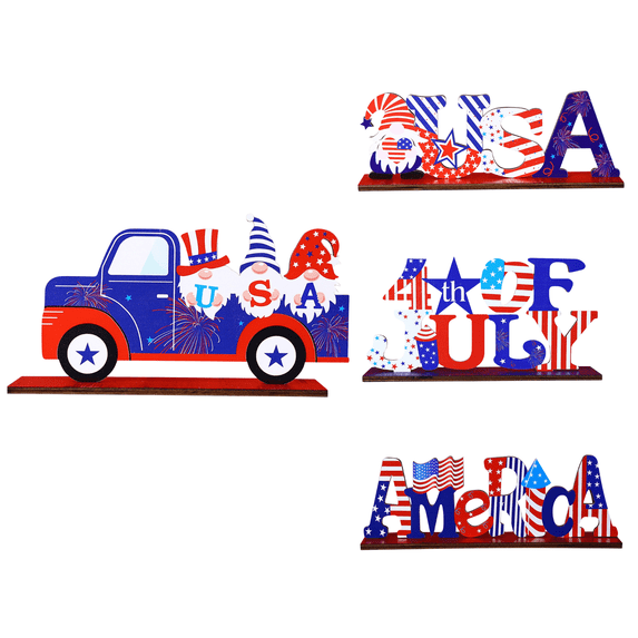 Zmeidao Patriotic Table Decoration, 4th of July Wooden Table Centerpiece Gnome Truck Independence Day Decorations for Patriotic Party Memorial Day Home Decor