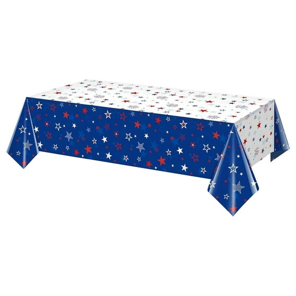 Zmeidao Patriotic Tablecloth, 4th of July Tablecloth, Red White Blue Star Plastic Table Cover for Memorial Independence Day Party Supplies, 54 x 108 Inch