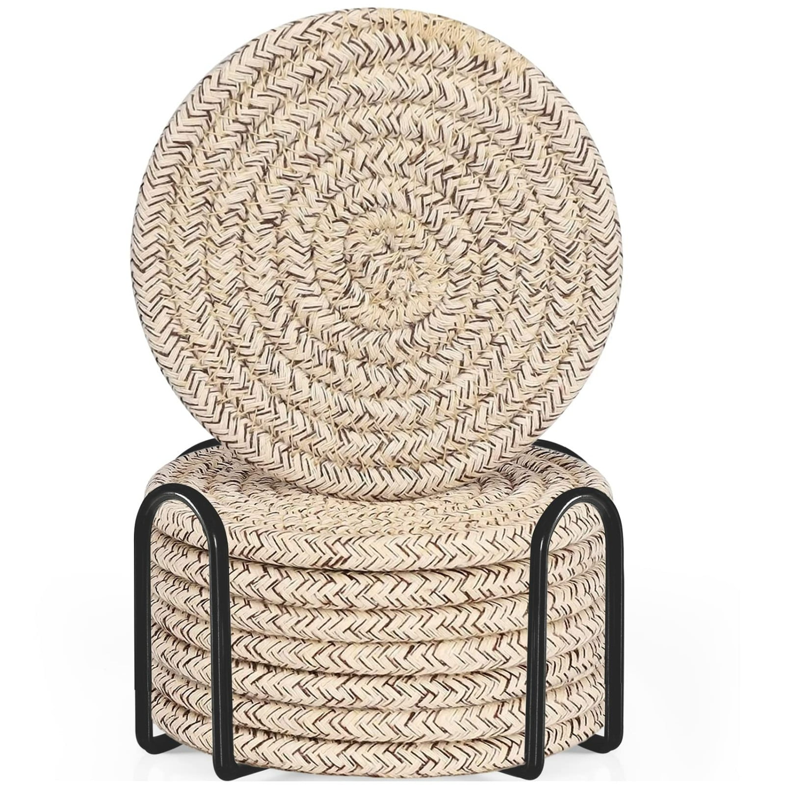 Zmeidao Round Placemats with Holder, Set of 8 Cotton Rope Woven Place ...